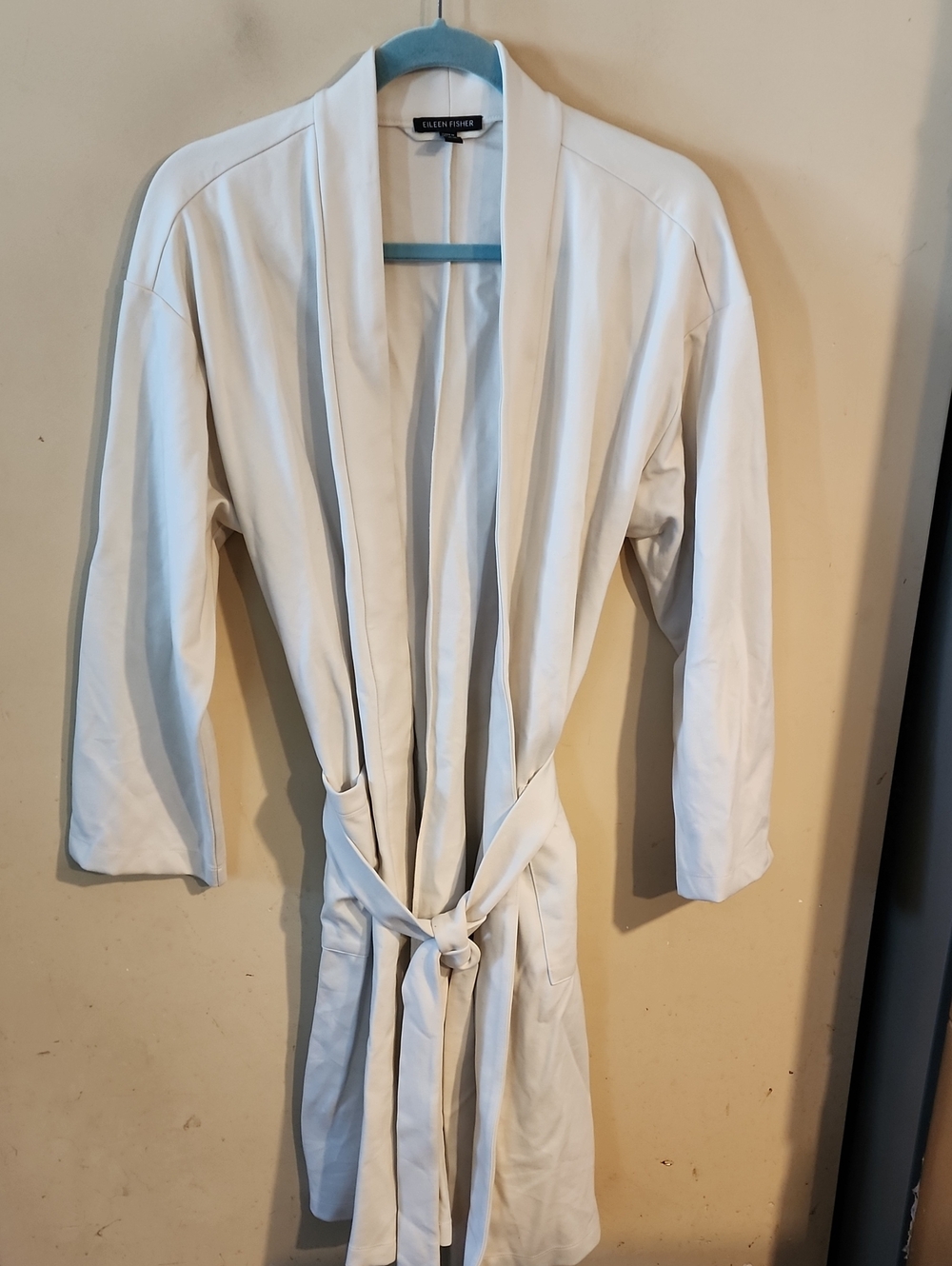 Eileen Fisher Crisp White Open-Front Robe with Self Tie